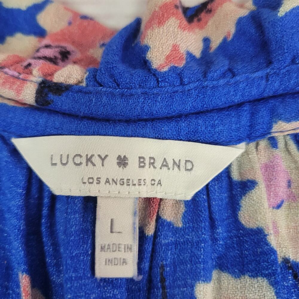 Lucky Brand Size Large Blue Floral Long Sleeve Shirt - Picture 4 of 5